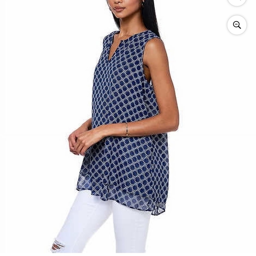 Cristina B Navy Geometric Sleeveless Blouse – Size M